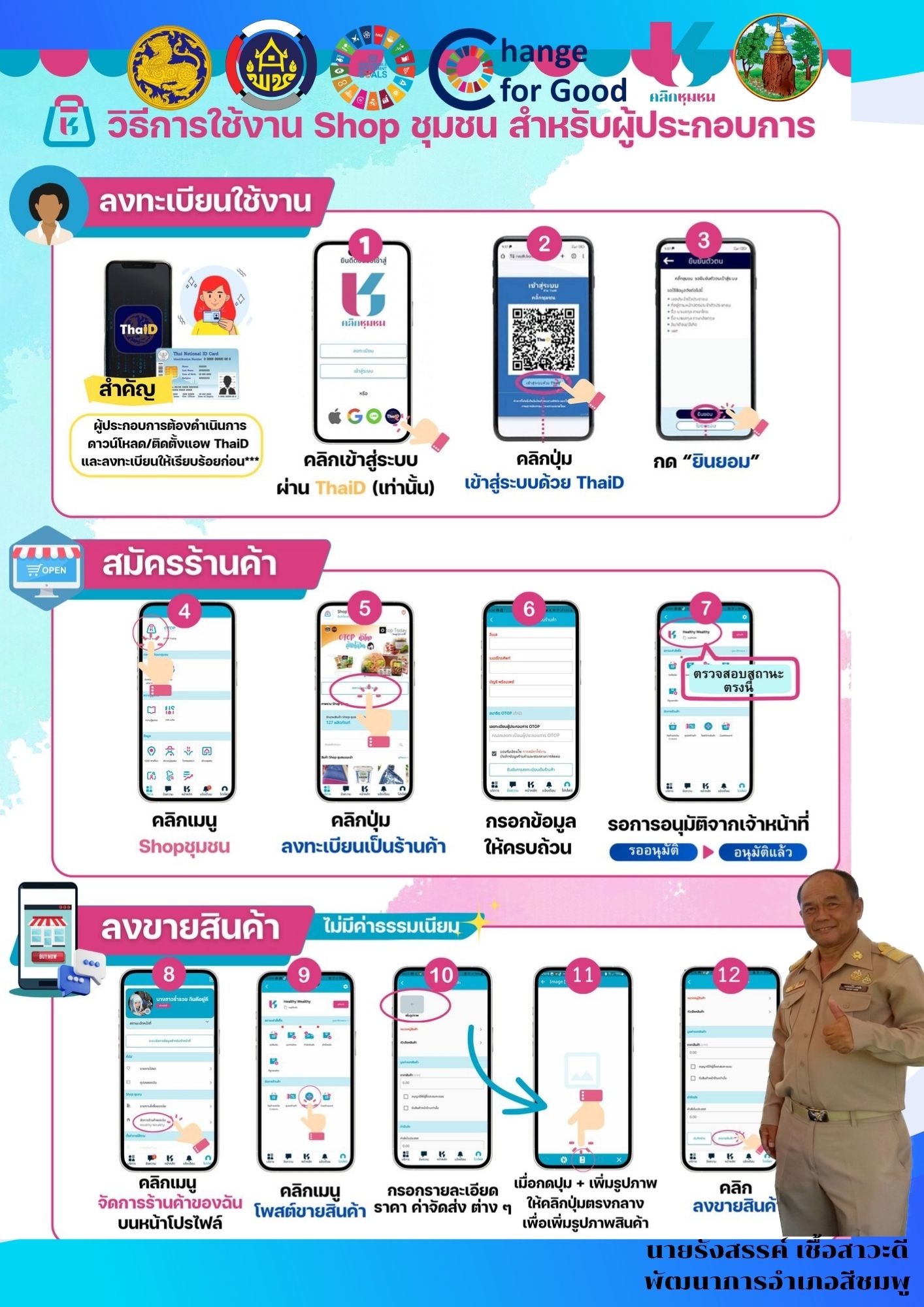 พช.สีชมพู : ชวนโหลด Click ชุมชน สมัครเข้าใช้งาน Shop ชุมชน เพื่อการจำหน่ายสินค้าของดีสีชมพู